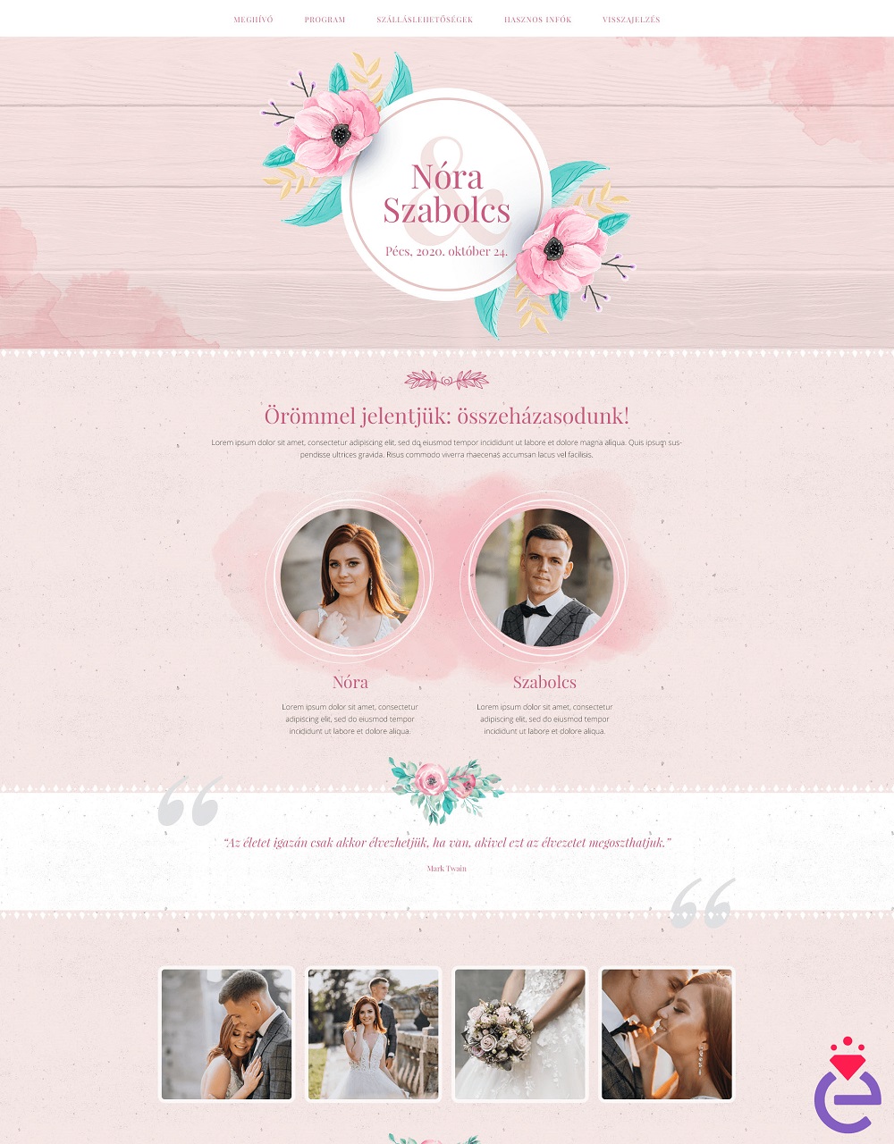 Online esküvőszervezés - Weboldal